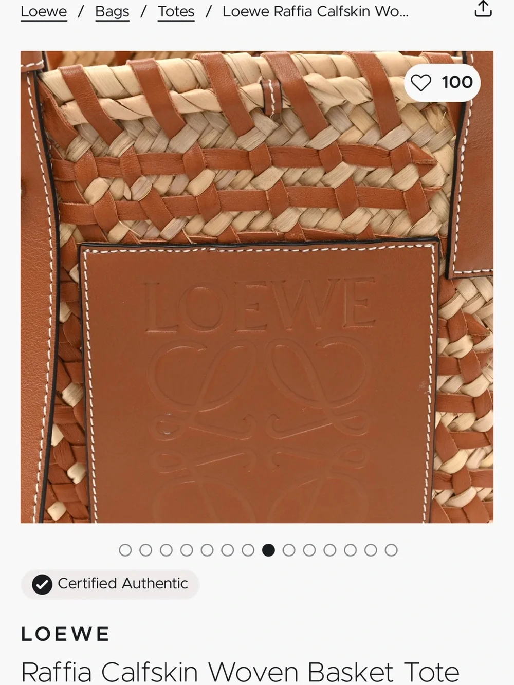 Loewe Tan Raffia and Calfskin Woven Tote